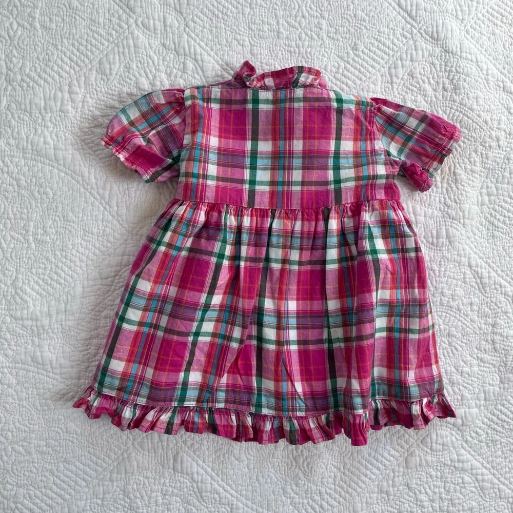 Ralph Lauren Baby Girl Madras Plaid Ruffle Wrap Dress 9 Months Like New infant